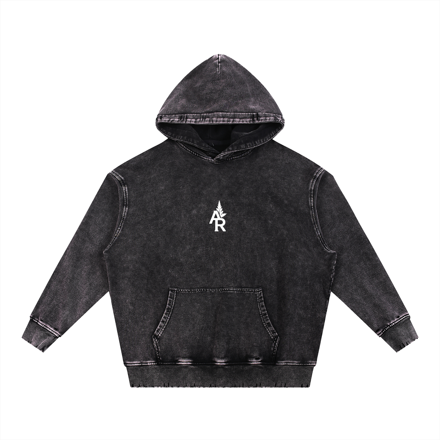 Flowered Snow Wash Hand-Frayed Heavyweight  Hoodie