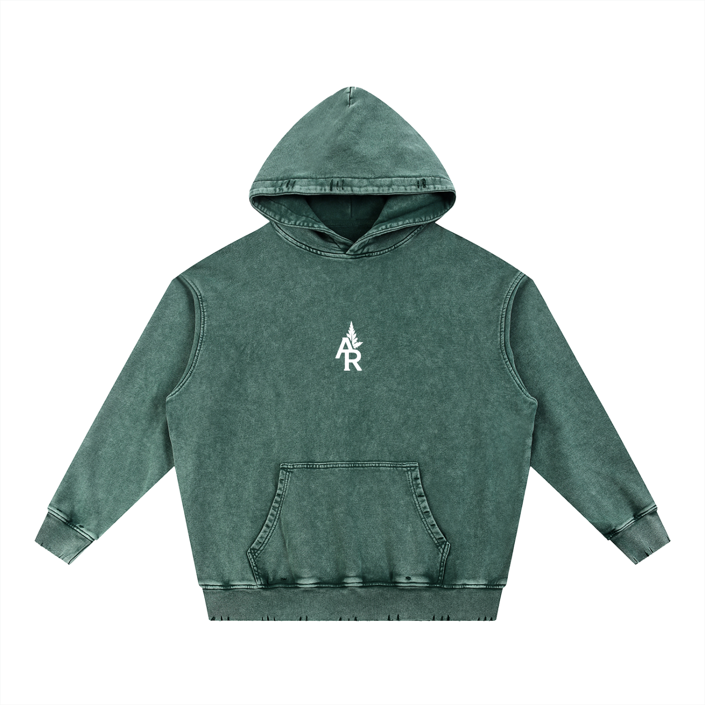 Flowered Snow Wash Hand-Frayed Heavyweight  Hoodie