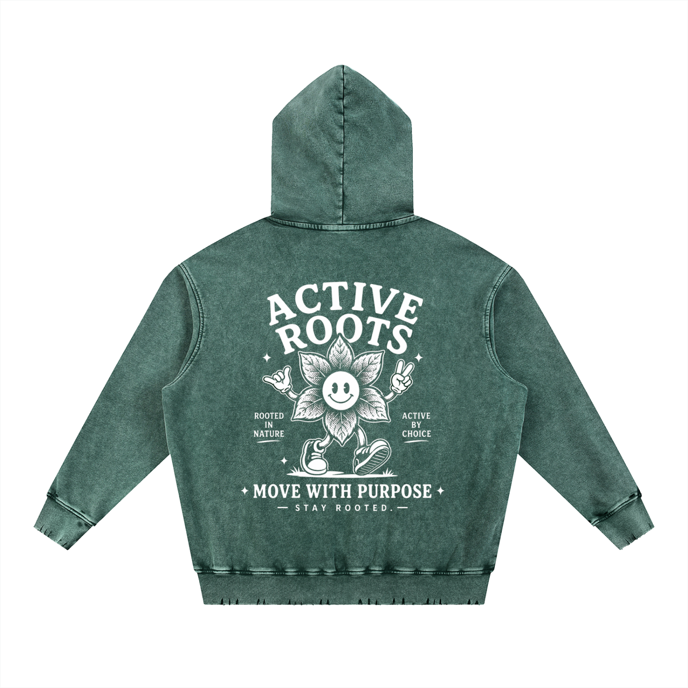Flowered Snow Wash Hand-Frayed Heavyweight  Hoodie