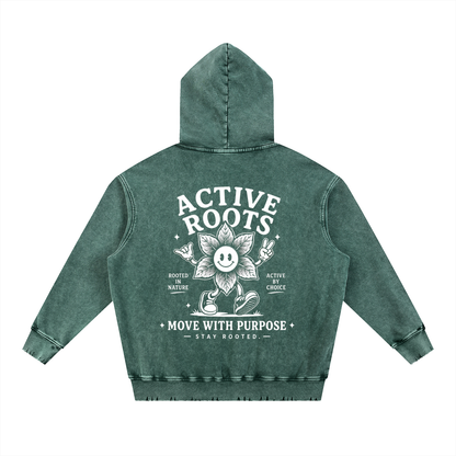 Flowered Snow Wash Hand-Frayed Heavyweight  Hoodie