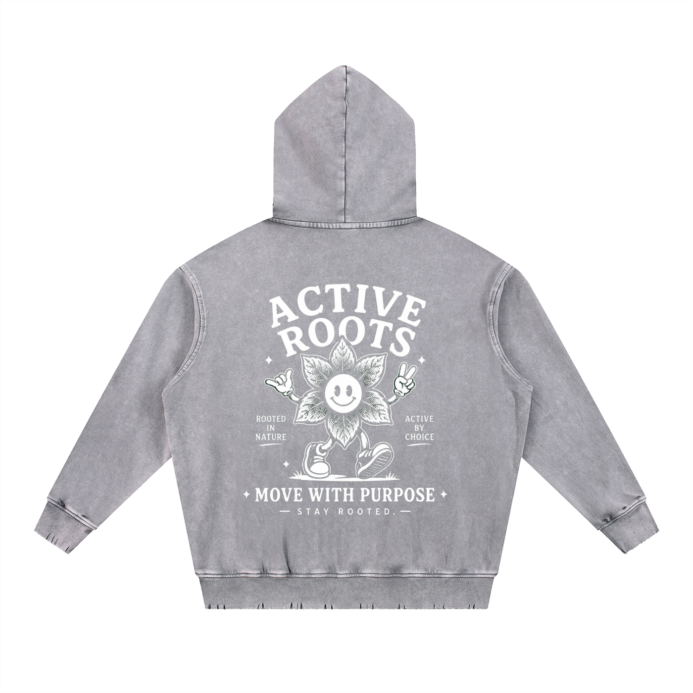 Flowered Snow Wash Hand-Frayed Heavyweight  Hoodie