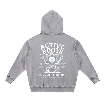 Flowered Snow Wash Hand-Frayed Heavyweight  Hoodie