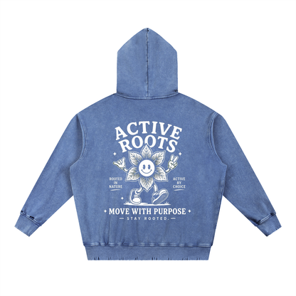 Flowered Snow Wash Hand-Frayed Heavyweight  Hoodie