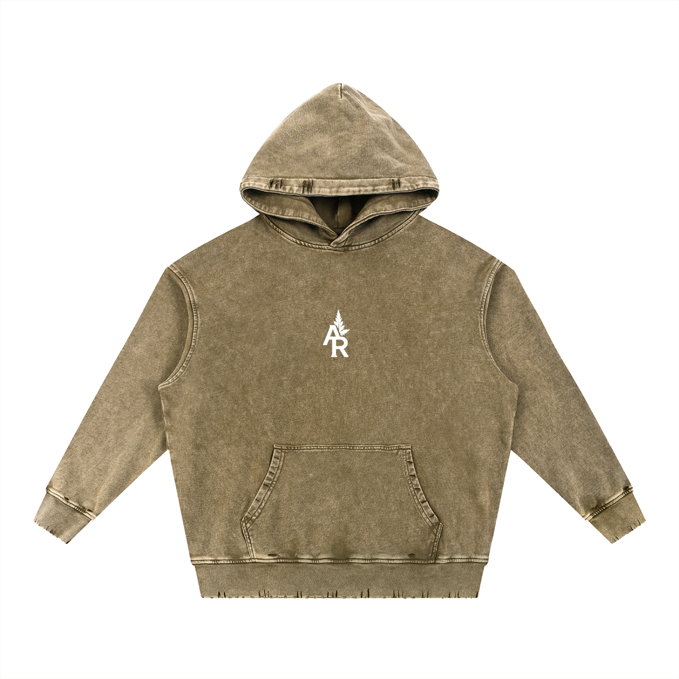 Flowered Snow Wash Hand-Frayed Heavyweight  Hoodie