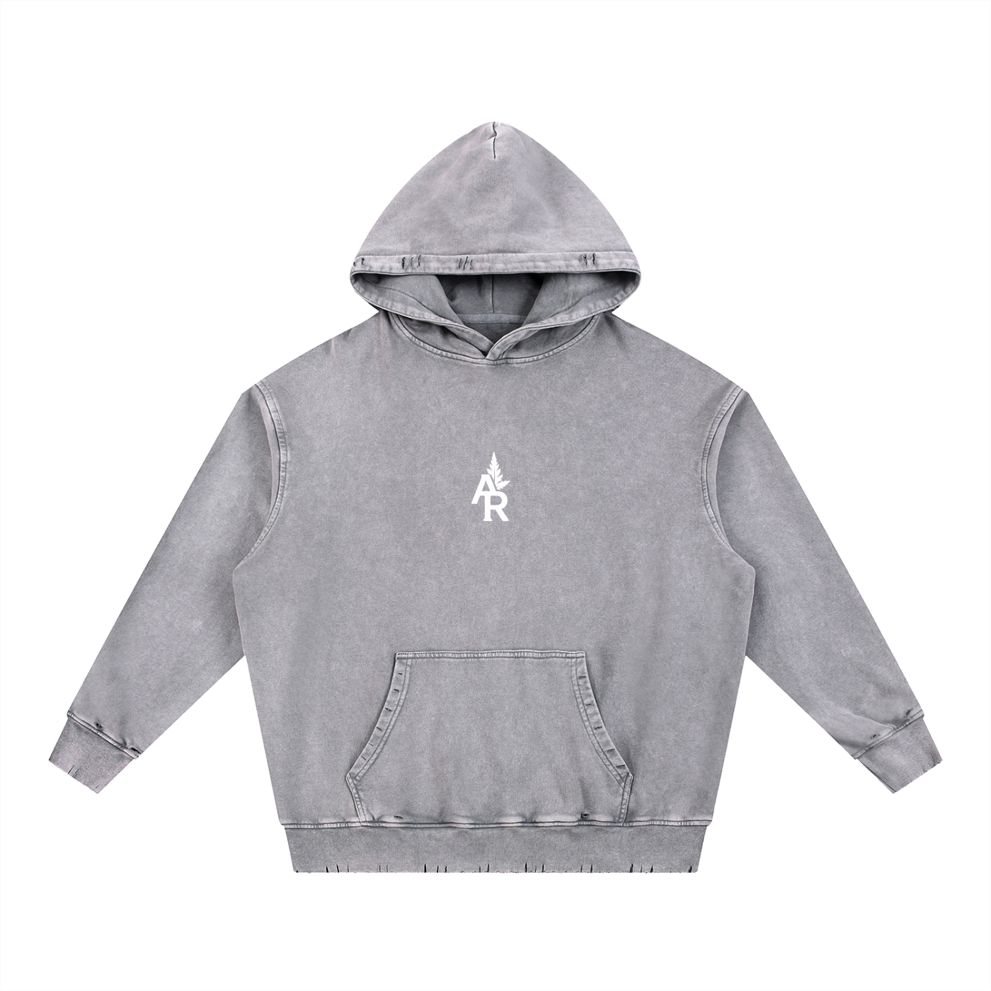 Flowered Snow Wash Hand-Frayed Heavyweight  Hoodie