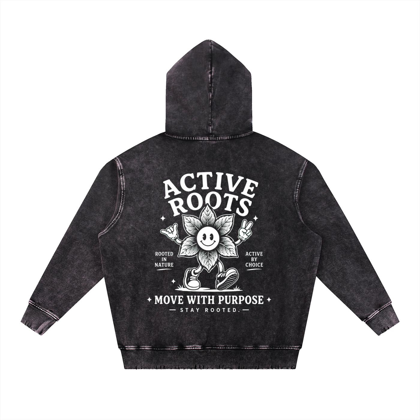 Flowered Snow Wash Hand-Frayed Heavyweight  Hoodie