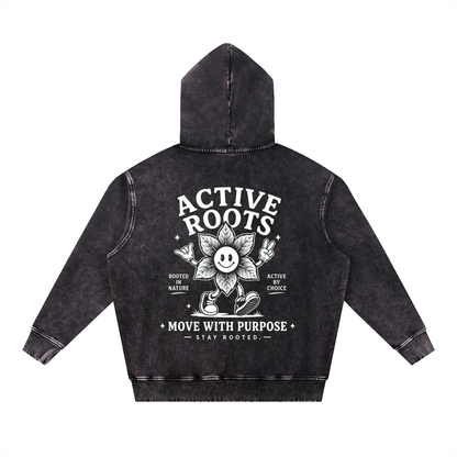 Flowered Snow Wash Hand-Frayed Heavyweight  Hoodie