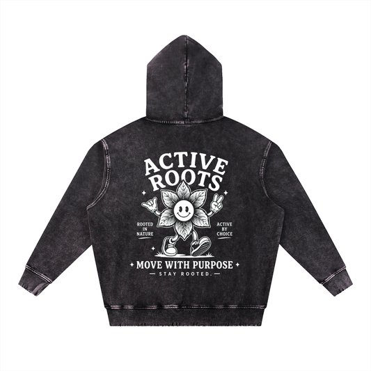 Flowered Snow Wash Hand-Frayed Heavyweight  Hoodie